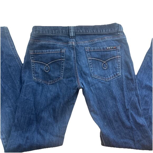 Roxy Jeans Sunset Beach Flare Fit Blue Denim Distressed Juniors Size 7 Low Rise - Picture 2 of 16